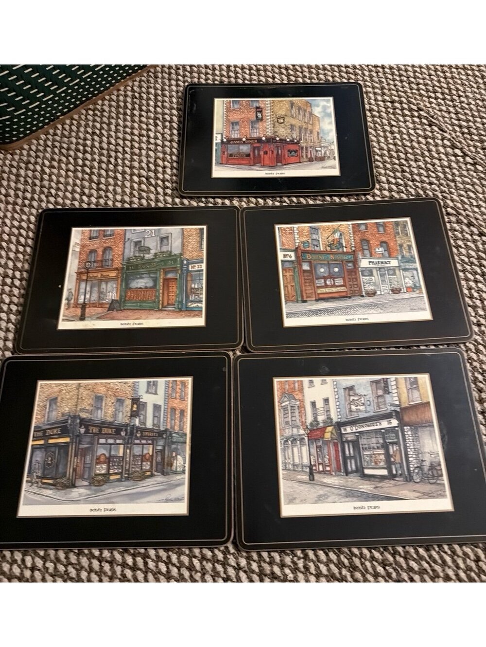 PIMPERNEL Roisin O’shea IRISH PUBS vntg cork backed placemats (set of 5)